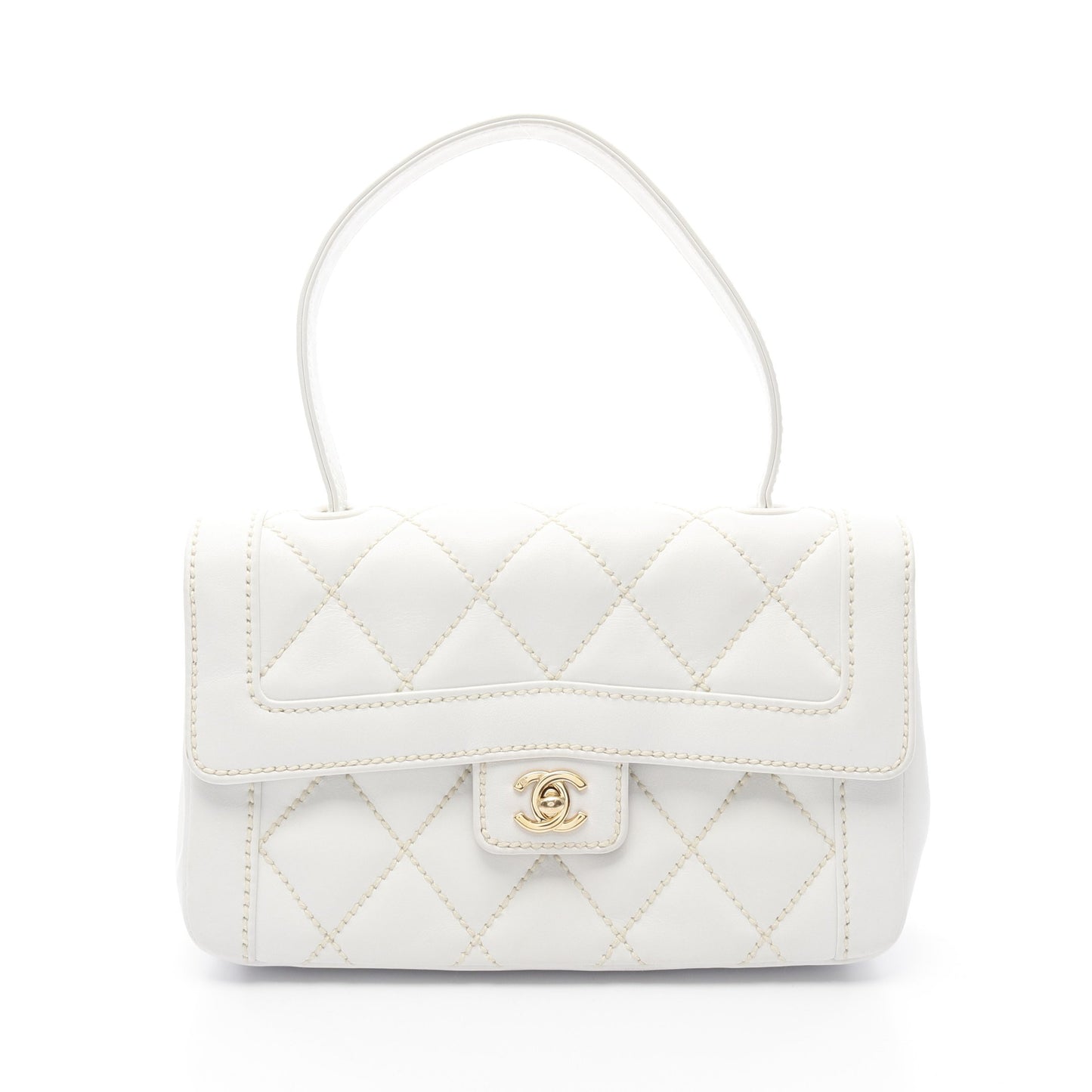 ワイルドステッチ ハンドバッグ レザー ホワイト ゴールド金具 シャネル バッグ CHANEL
