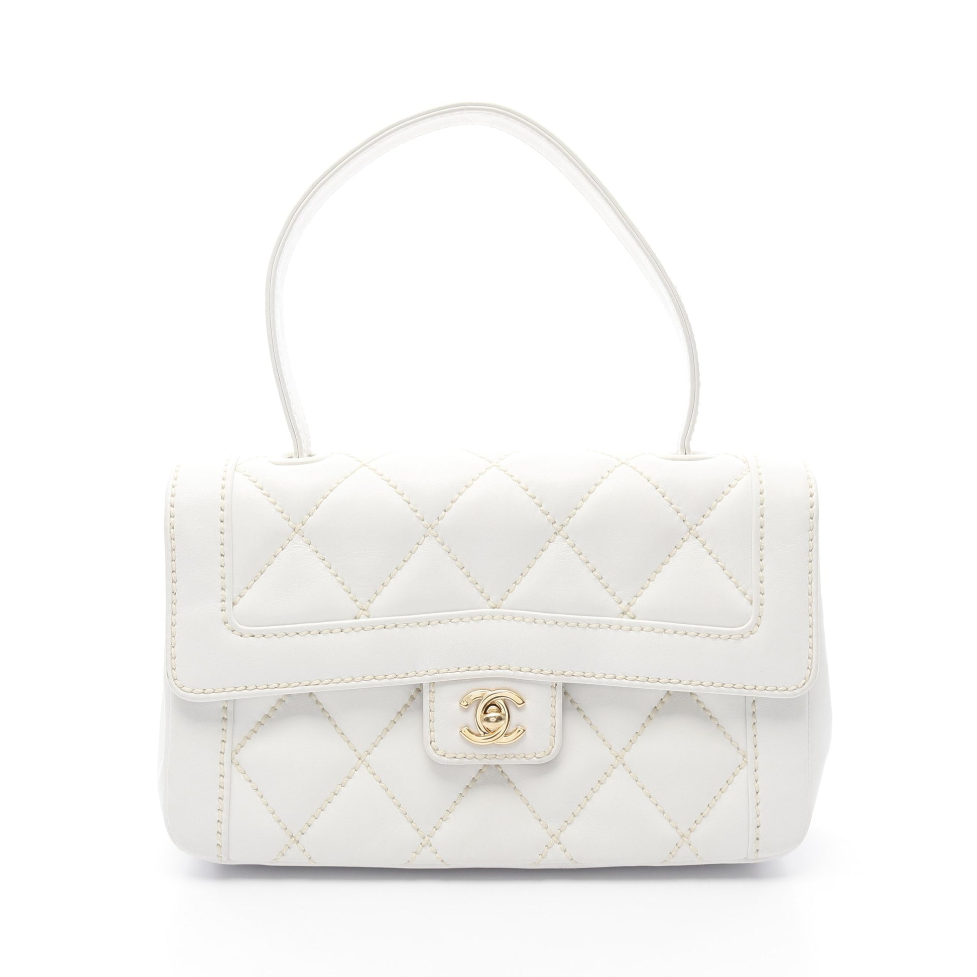 ワイルドステッチ ハンドバッグ レザー ホワイト ゴールド金具 シャネル バッグ CHANEL