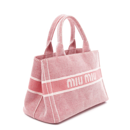 DENIM LOGO ハンドバッグ トートバッグ キャンバス ピンクレッド 2WAY ミュウミュウ バッグ miu miu