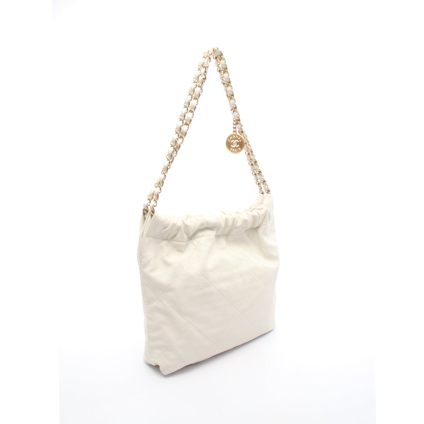 マトラッセ シャネル22 スモール チェーンショルダーバッグ レザー オフホワイト ゴールド金具 シャネル バッグ CHANEL
