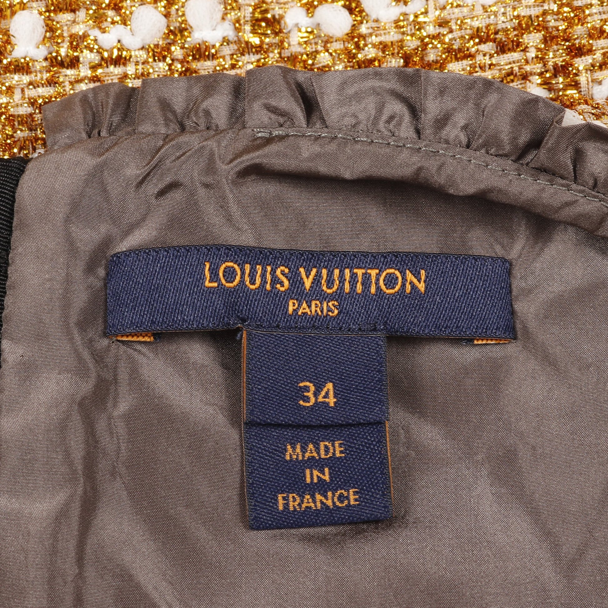 ツイード ワンピース ノースリーブ ナイロン シルク ゴールド ホワイト ルイヴィトン ワンピース LOUIS VUITTON