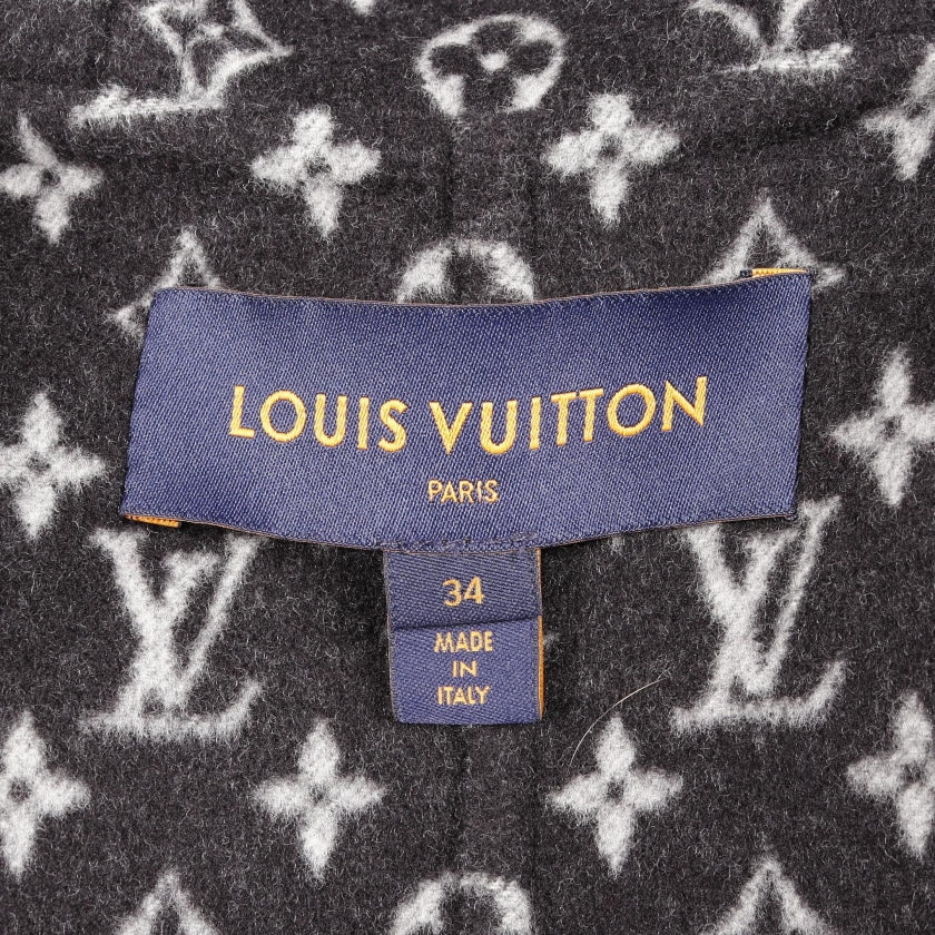 フーデッドラップコート モノグラム ガウンコート ウール ブラック フード付き ルイヴィトン アウター LOUIS VUITTON