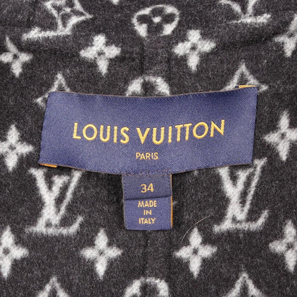 フーデッドラップコート モノグラム ガウンコート ウール ブラック フード付き ルイヴィトン アウター LOUIS VUITTON