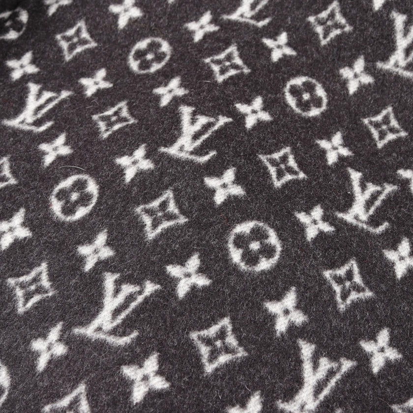 フーデッドラップコート モノグラム ガウンコート ウール ブラック フード付き ルイヴィトン アウター LOUIS VUITTON