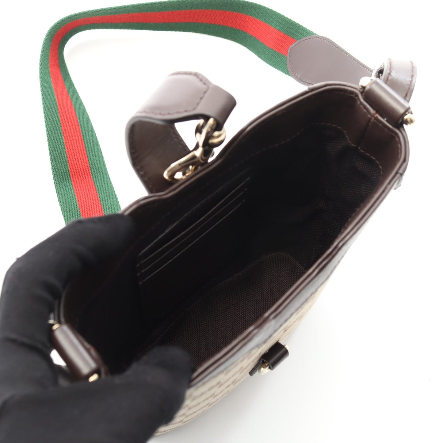 GGシャドウ ミニバケット ショルダーバッグ キャンバス レザー ベージュ ダークブラウン グッチ バッグ GUCCI