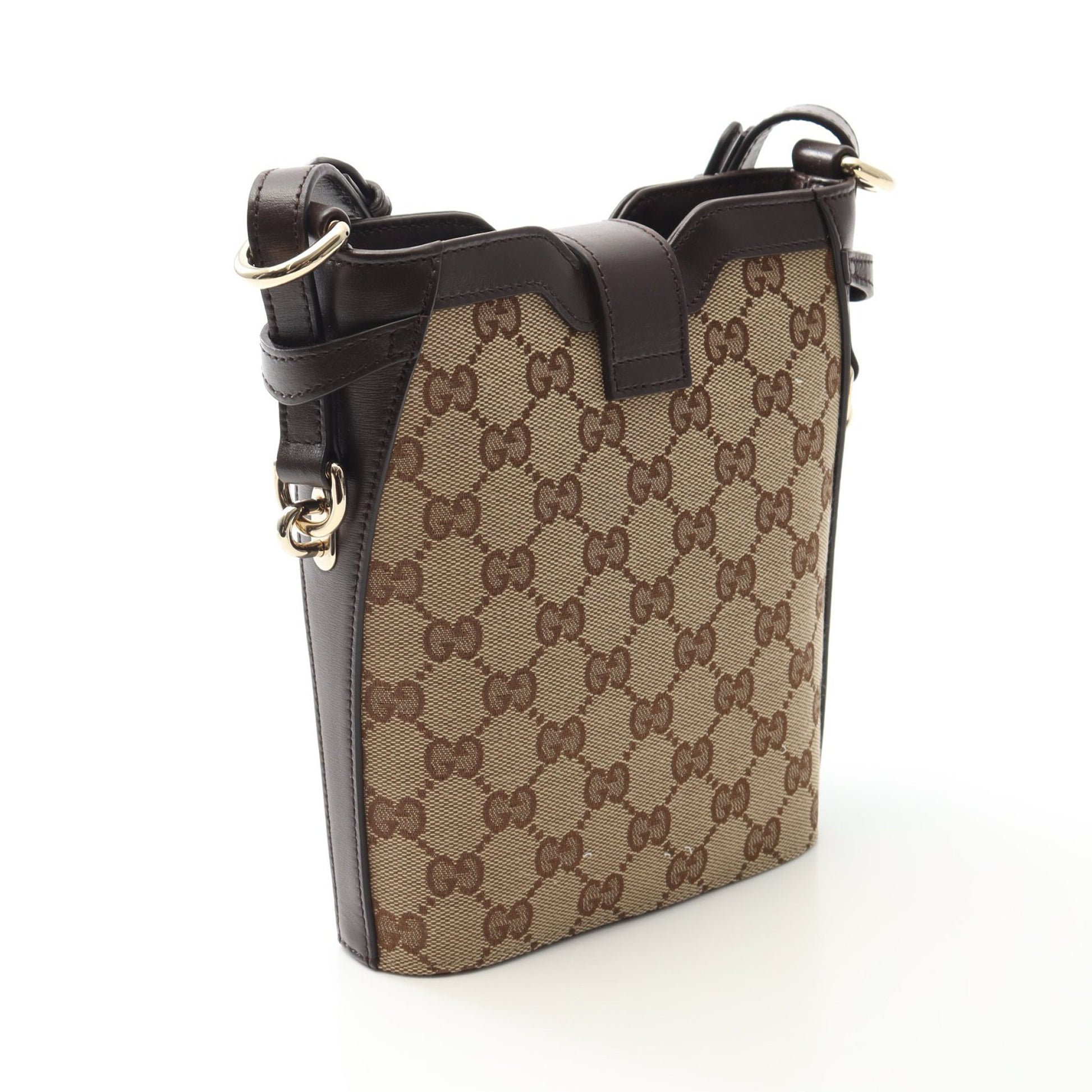 GGシャドウ ミニバケット ショルダーバッグ キャンバス レザー ベージュ ダークブラウン グッチ バッグ GUCCI