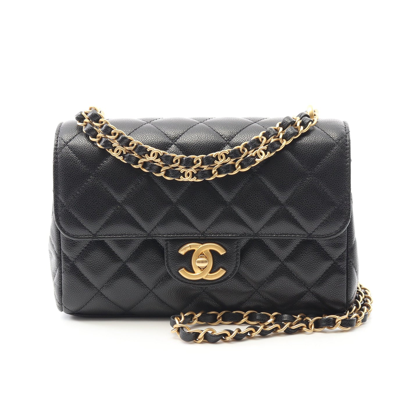 マトラッセ チェーンショルダーバッグ キャビアスキン ブラック ゴールド金具 2WAY シャネル バッグ CHANEL