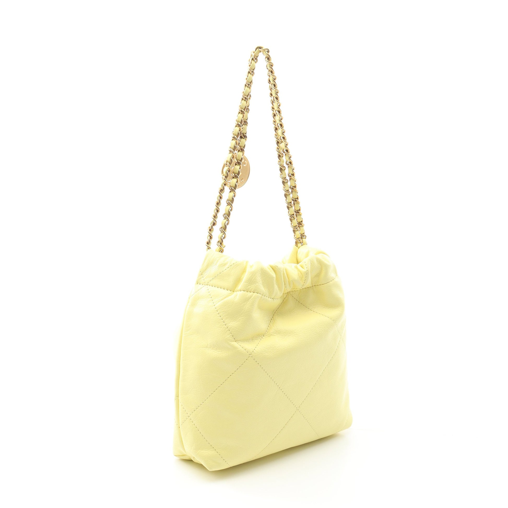 CHANEL 22 ミニ チェーンショルダーバッグ レザー ライトイエロー ゴールド金具 シャネル バッグ CHANEL