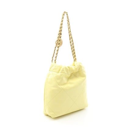 CHANEL 22 ミニ チェーンショルダーバッグ レザー ライトイエロー ゴールド金具 シャネル バッグ CHANEL
