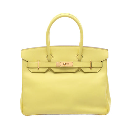 バーキン30 ライム ハンドバッグ ヴォーエプソン イエロー ゴールド金具 □Q刻印 エルメス バッグ HERMES