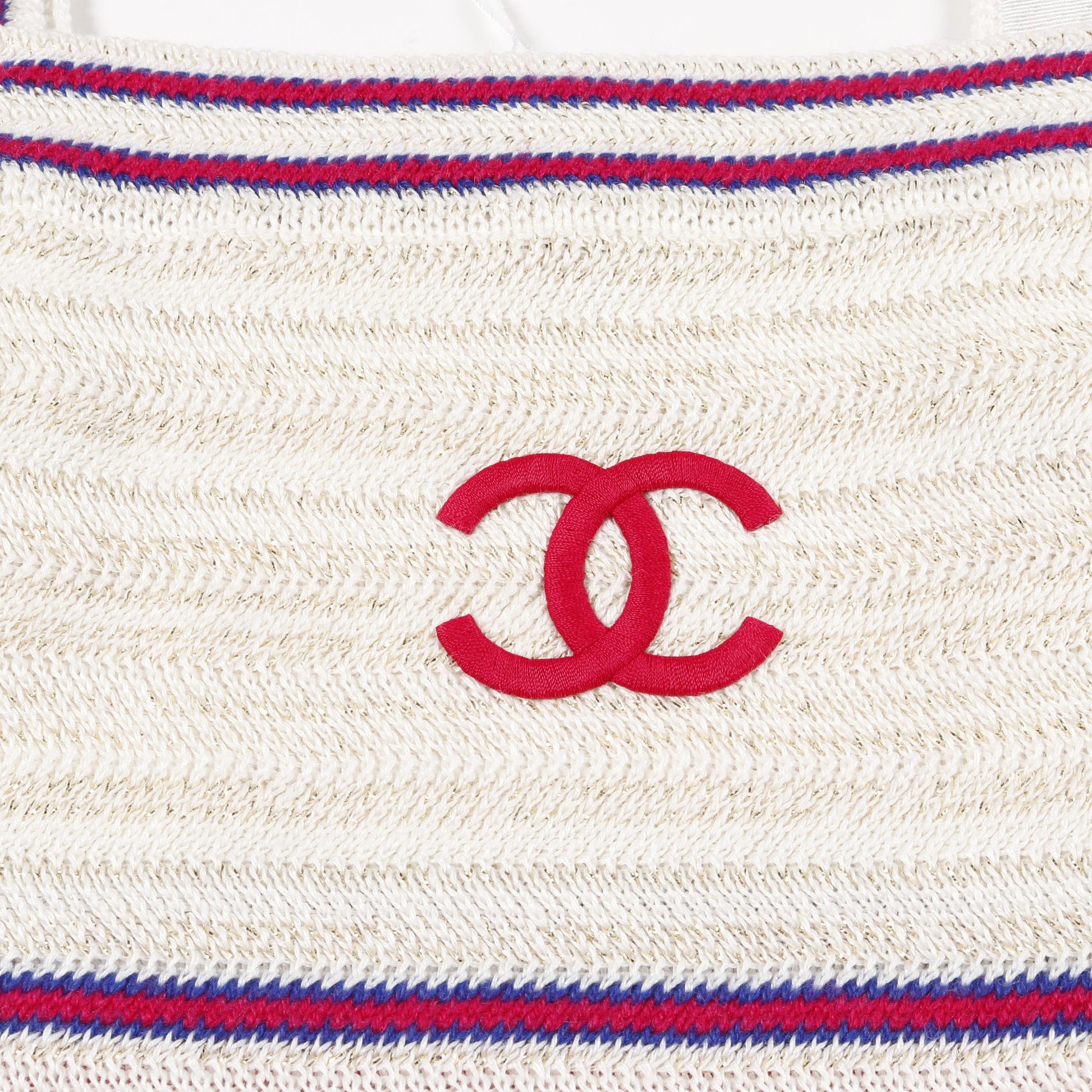 ココマーク ワンピース ノースリーブ ボーダー リネン カシミヤ ホワイト ピンク ブルー シャネル ワンピース CHANEL