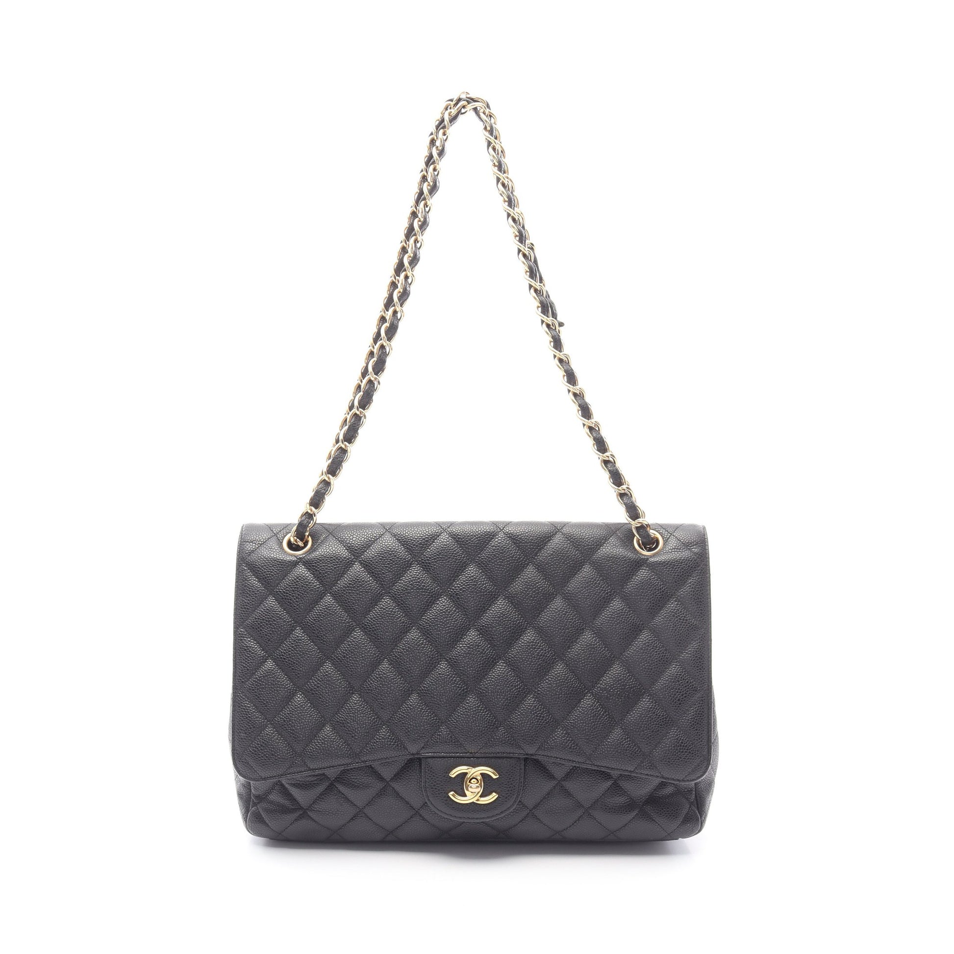 デカマトラッセ34 Wチェーンショルダーバッグ キャビアスキン ブラック ゴールド金具 シャネル バッグ CHANEL