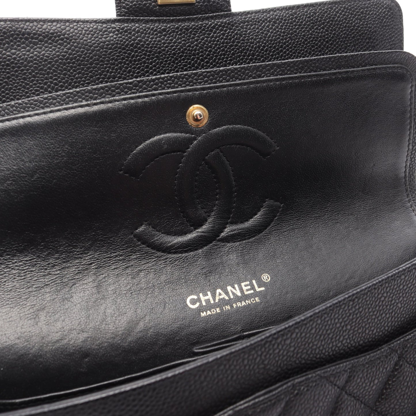 マトラッセ Wフラップ Wチェーンショルダーバッグ キャビアスキン ブラック ゴールド金具 シャネル バッグ CHANEL