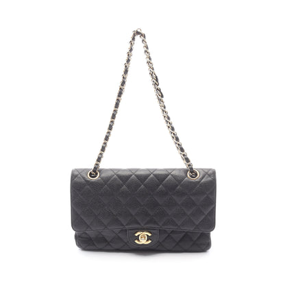 マトラッセ Wフラップ Wチェーンショルダーバッグ キャビアスキン ブラック ゴールド金具 シャネル バッグ CHANEL