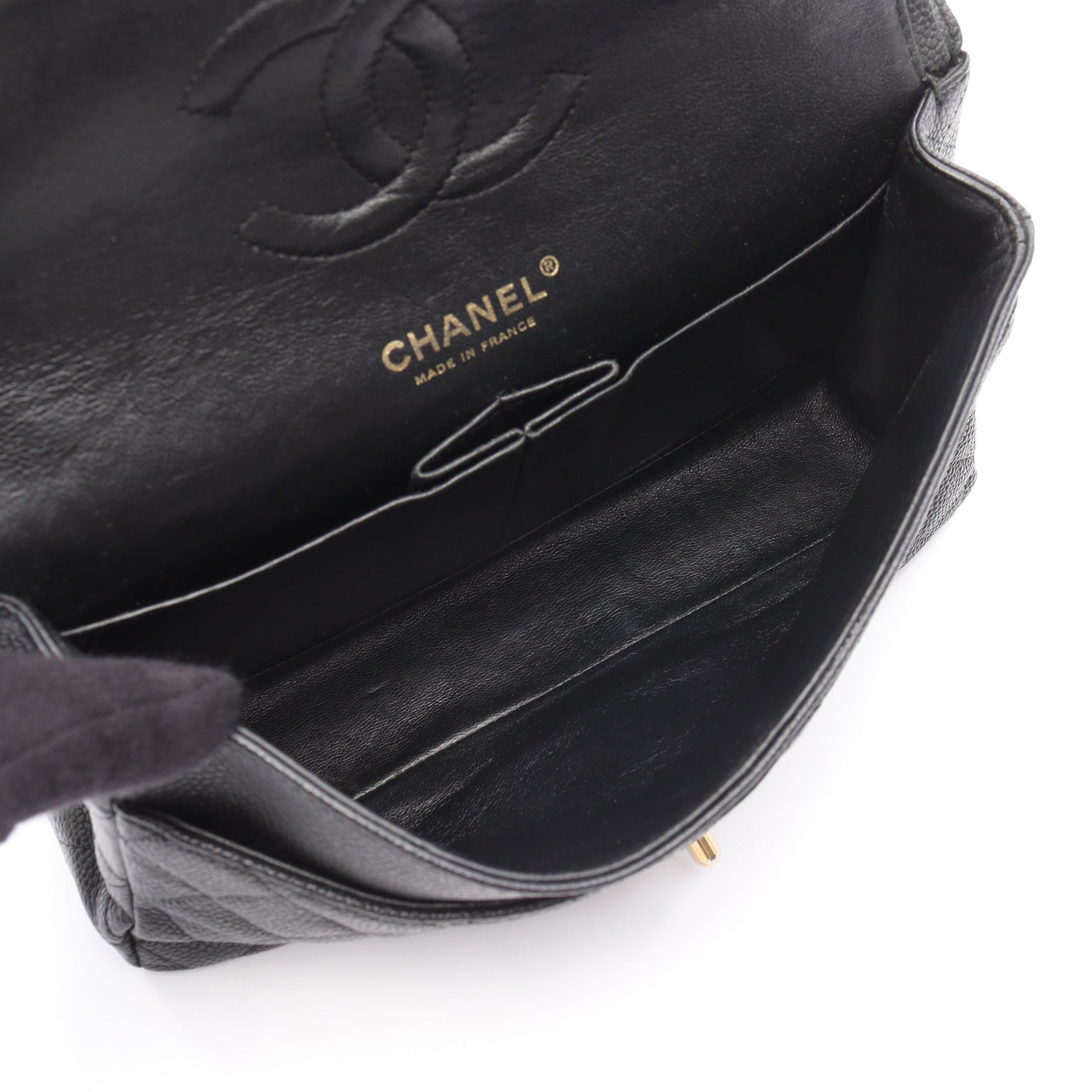 マトラッセ Wフラップ Wチェーンショルダーバッグ キャビアスキン ブラック ゴールド金具 シャネル バッグ CHANEL