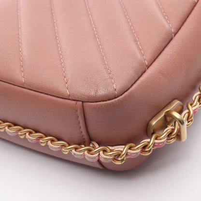 シェブロン Vステッチ チェーンショルダーバッグ レザー ダスティピンク ゴールド金具 シャネル バッグ CHANEL