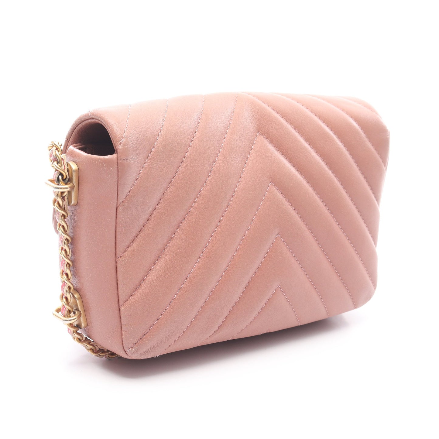 シェブロン Vステッチ チェーンショルダーバッグ レザー ダスティピンク ゴールド金具 シャネル バッグ CHANEL