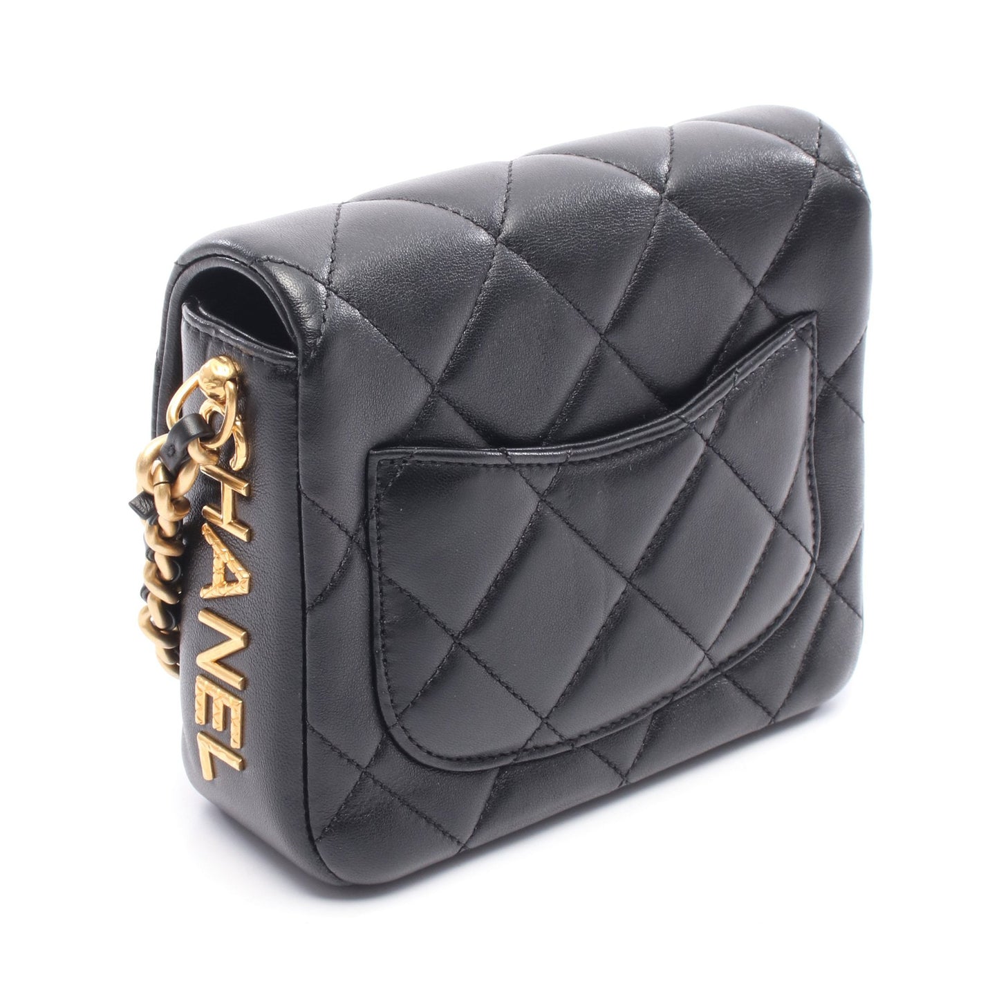 マトラッセ チェーンショルダーバッグ ラムスキン ブラック ゴールド金具 シャネル バッグ CHANEL