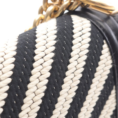 ボーイシャネル チェーンショルダーバッグ ファブリック レザー ブラック ホワイト ゴールド金具 シャネル バッグ CHANEL