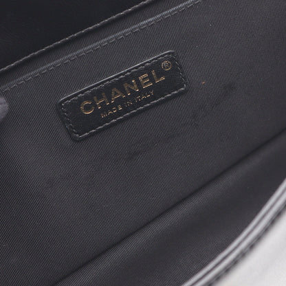 ボーイシャネル チェーンショルダーバッグ ファブリック レザー ブラック ホワイト ゴールド金具 シャネル バッグ CHANEL