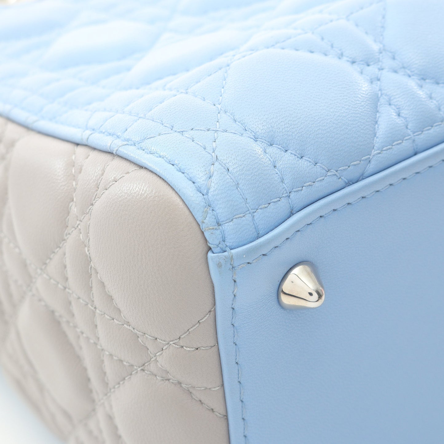 LADY DIOR レディディオール カナージュ ハンドバッグ レザー ライトブルー グレー 2WAY クリスチャンディオール バッグ Christian Dior