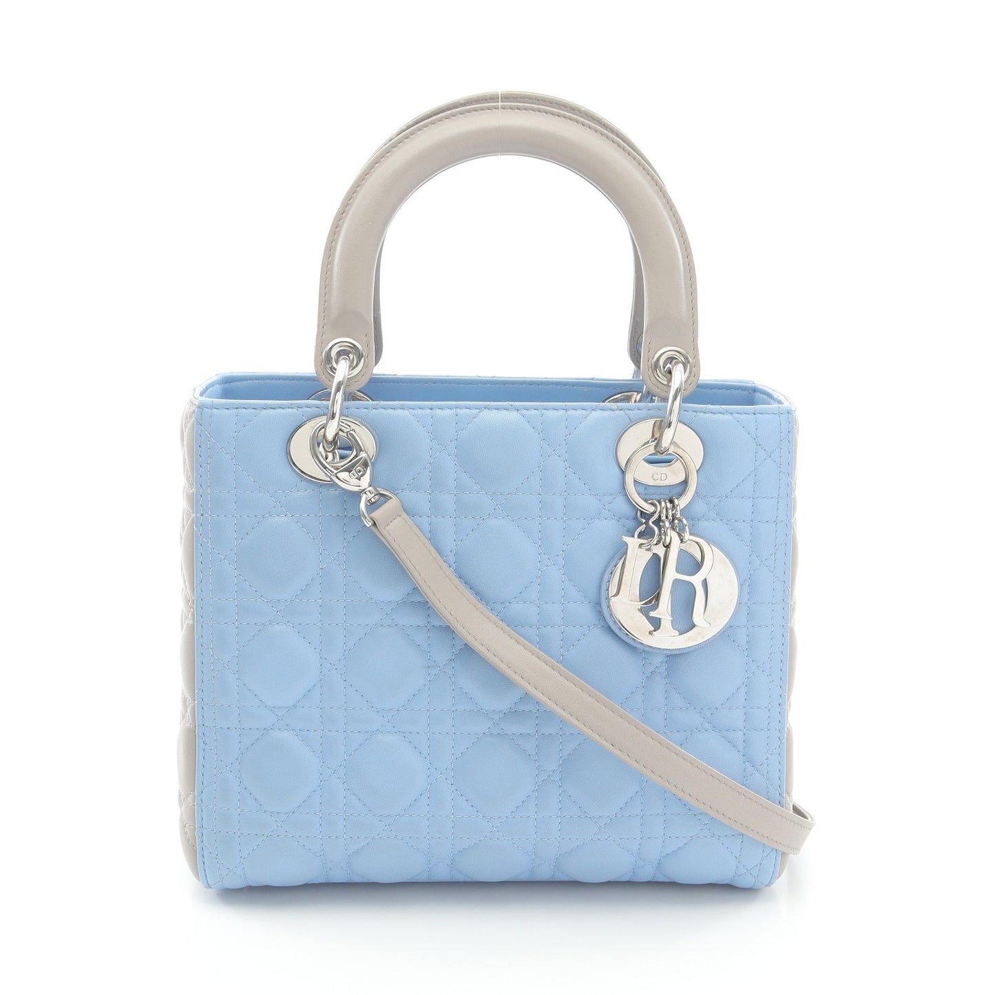 LADY DIOR レディディオール カナージュ ハンドバッグ レザー ライトブルー グレー 2WAY クリスチャンディオール バッグ Christian Dior