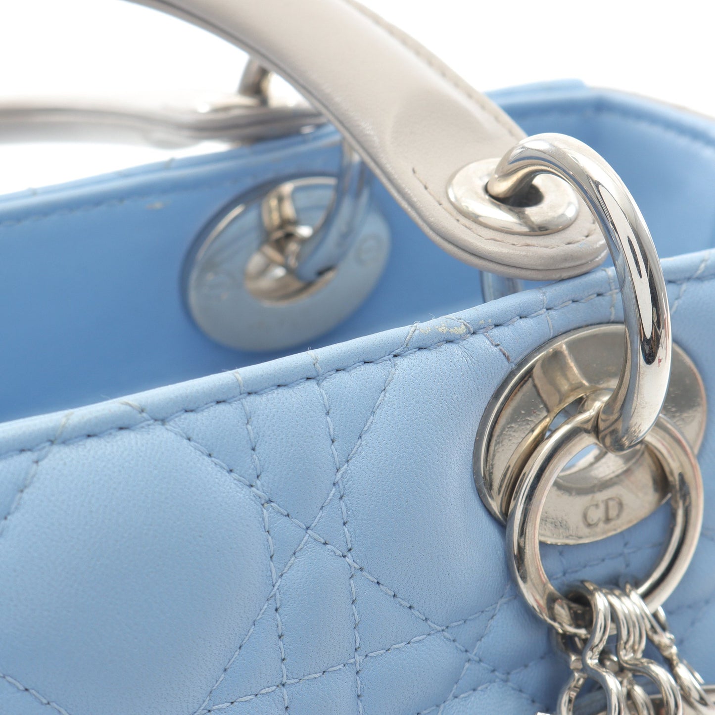 LADY DIOR レディディオール カナージュ ハンドバッグ レザー ライトブルー グレー 2WAY クリスチャンディオール バッグ Christian Dior