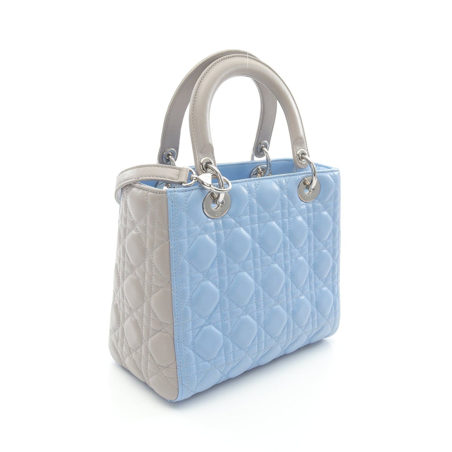 LADY DIOR レディディオール カナージュ ハンドバッグ レザー ライトブルー グレー 2WAY クリスチャンディオール バッグ Christian Dior