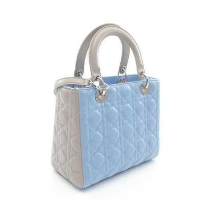 LADY DIOR レディディオール カナージュ ハンドバッグ レザー ライトブルー グレー 2WAY クリスチャンディオール バッグ Christian Dior