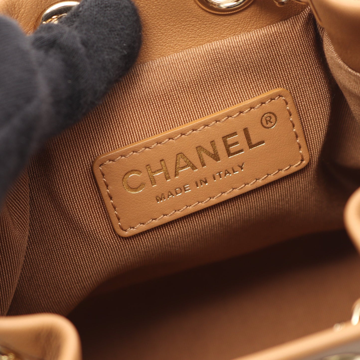 マトラッセ スモール バケット チェーンショルダーバッグ レザー ライトブラウン ゴールド金具 シャネル バッグ CHANEL