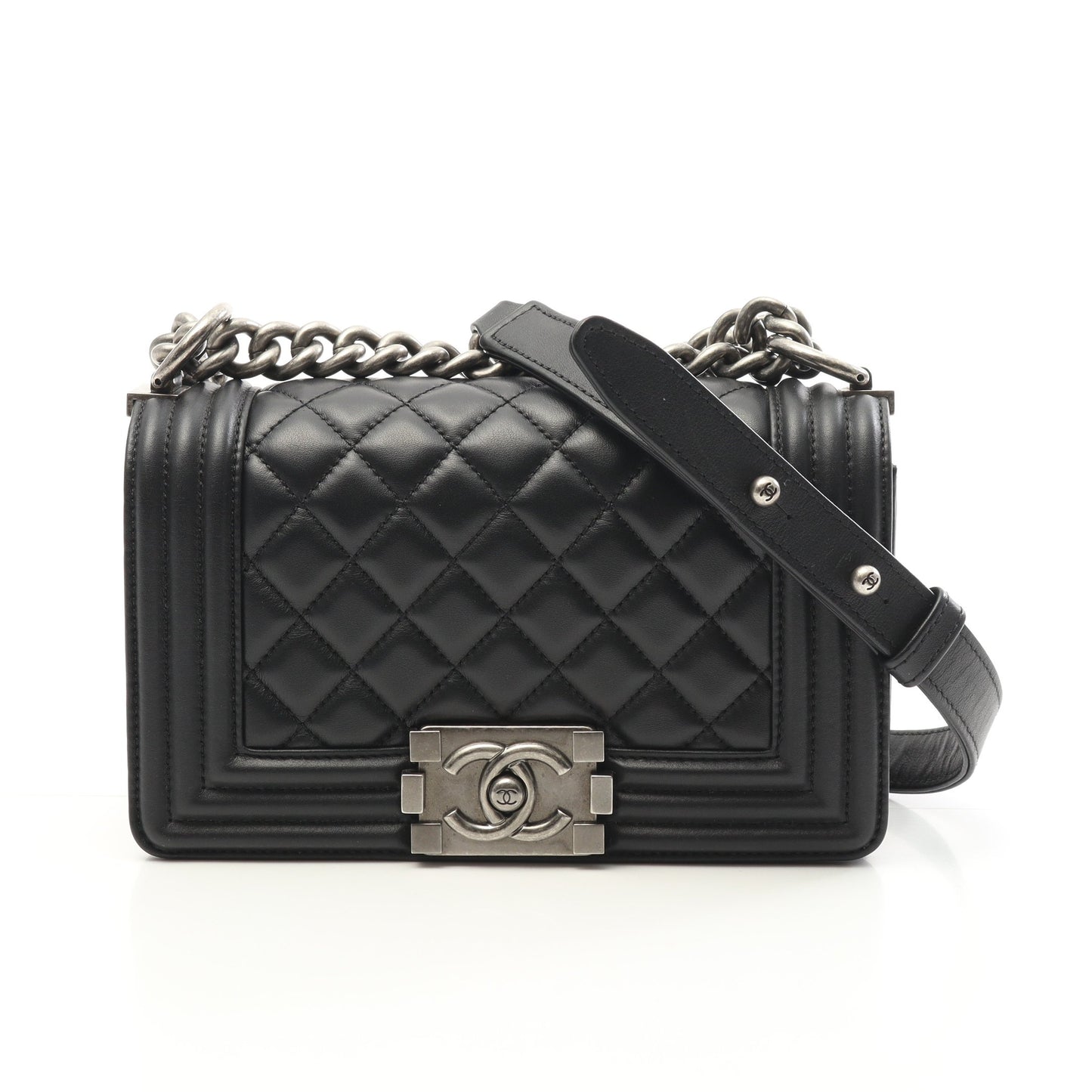 ボーイシャネル スモール チェーンショルダーバッグ ラムスキン ブラック アンティークシルバー金具 シャネル バッグ CHANEL