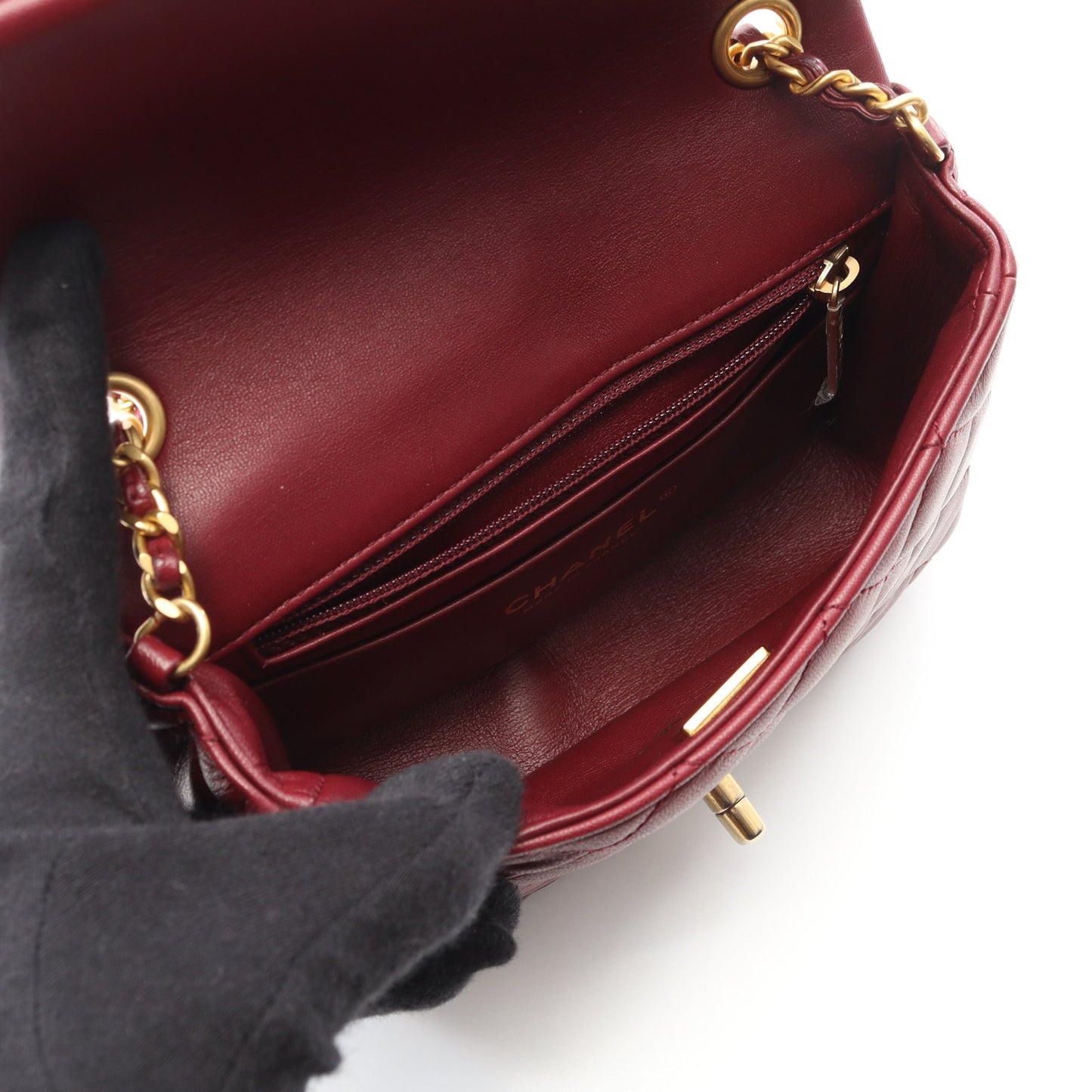 ミニマトラッセ チェーンショルダーバッグ ラムスキン ボルドー ゴールド金具 シャネル バッグ CHANEL