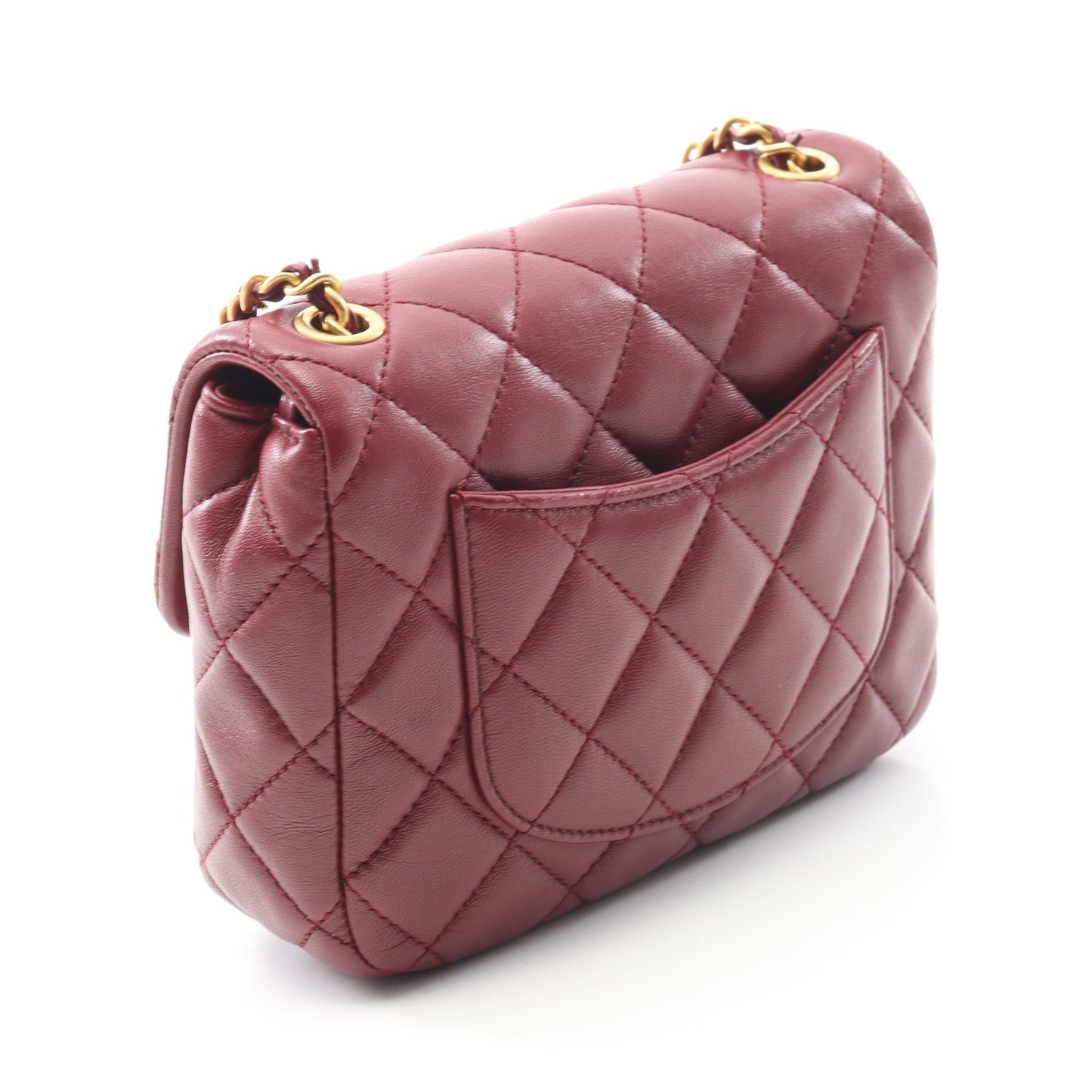 ミニマトラッセ チェーンショルダーバッグ ラムスキン ボルドー ゴールド金具 シャネル バッグ CHANEL