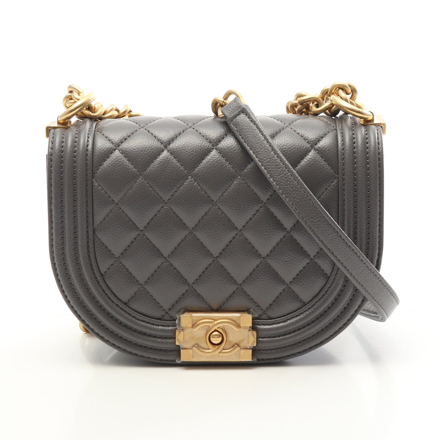 マトラッセ チェーンショルダーバッグ キャビアスキン グレー ゴールド金具 シャネル バッグ CHANEL