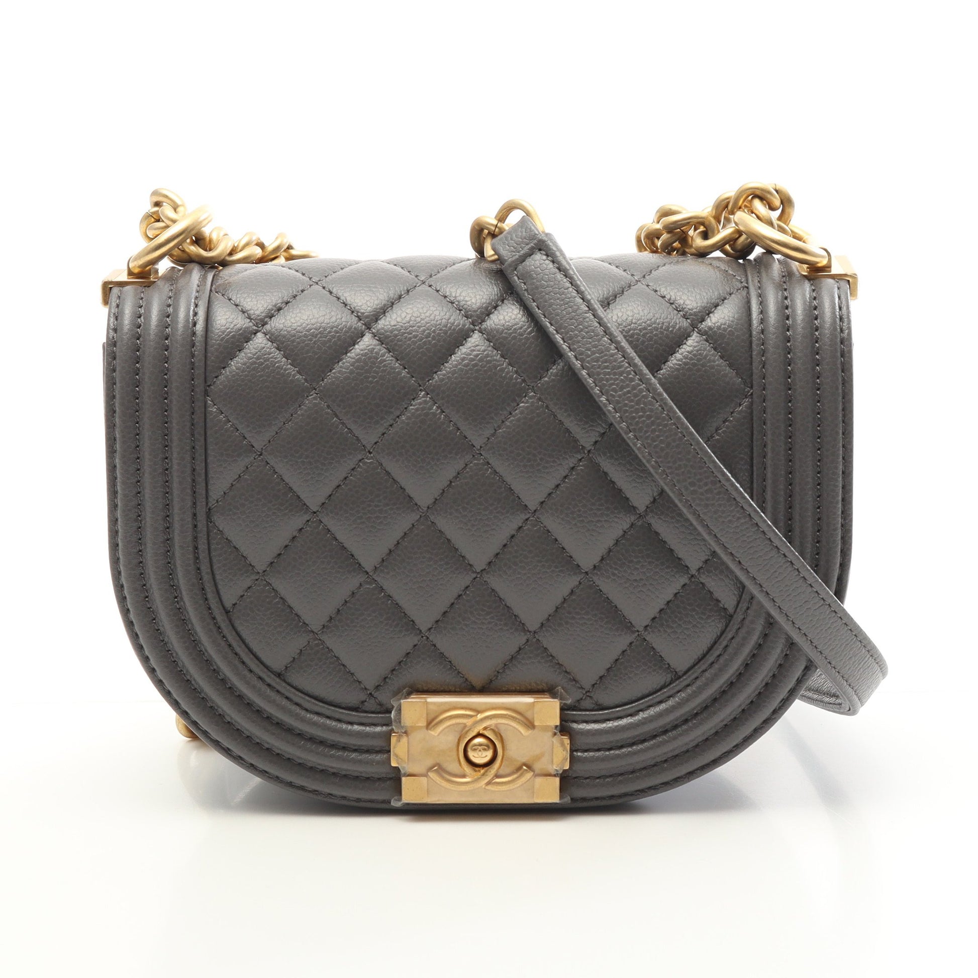 マトラッセ チェーンショルダーバッグ キャビアスキン グレー ゴールド金具 シャネル バッグ CHANEL