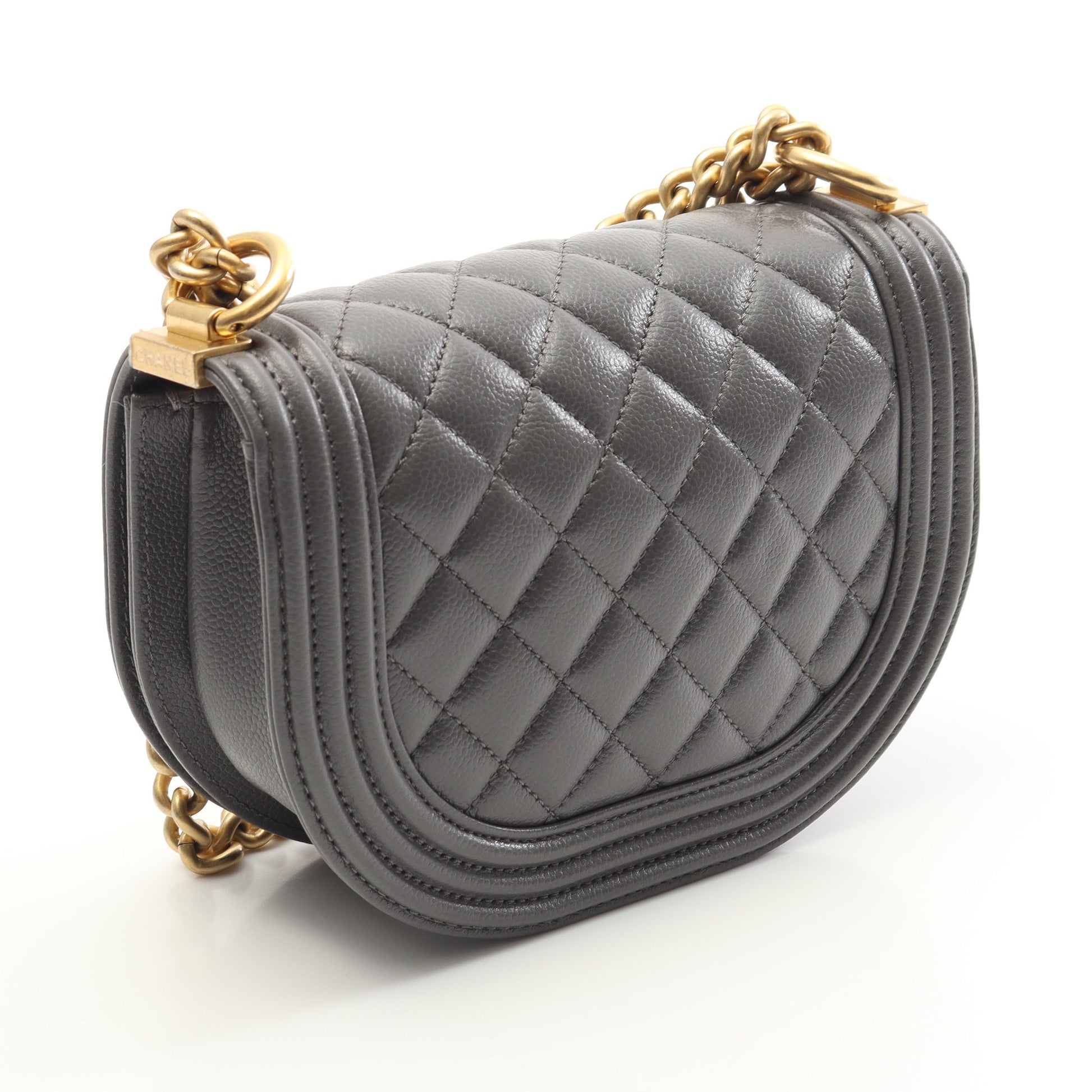 マトラッセ チェーンショルダーバッグ キャビアスキン グレー ゴールド金具 シャネル バッグ CHANEL