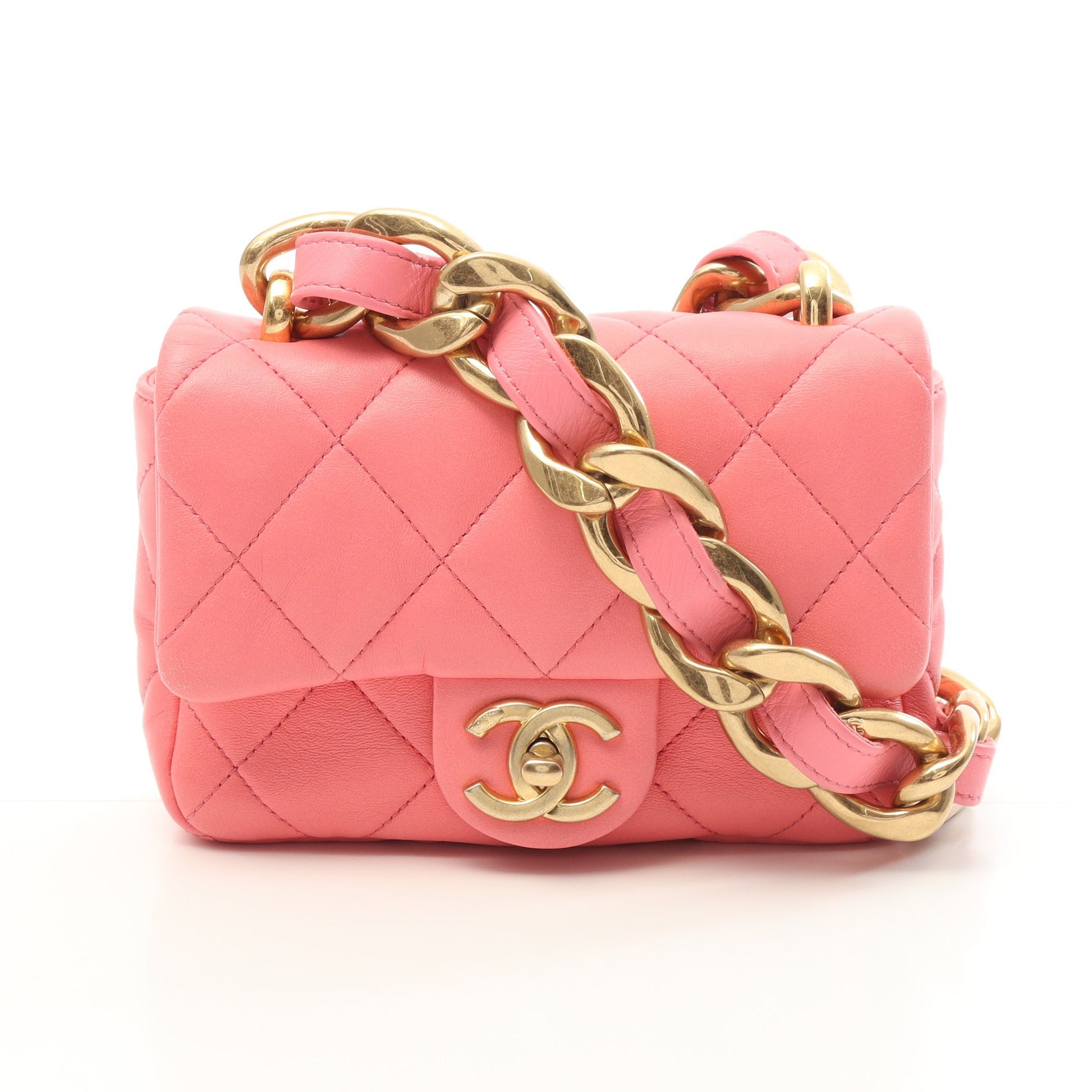 ミニマトラッセ チェーンショルダーバッグ ラムスキン ピンク ゴールド金具 シャネル バッグ CHANEL
