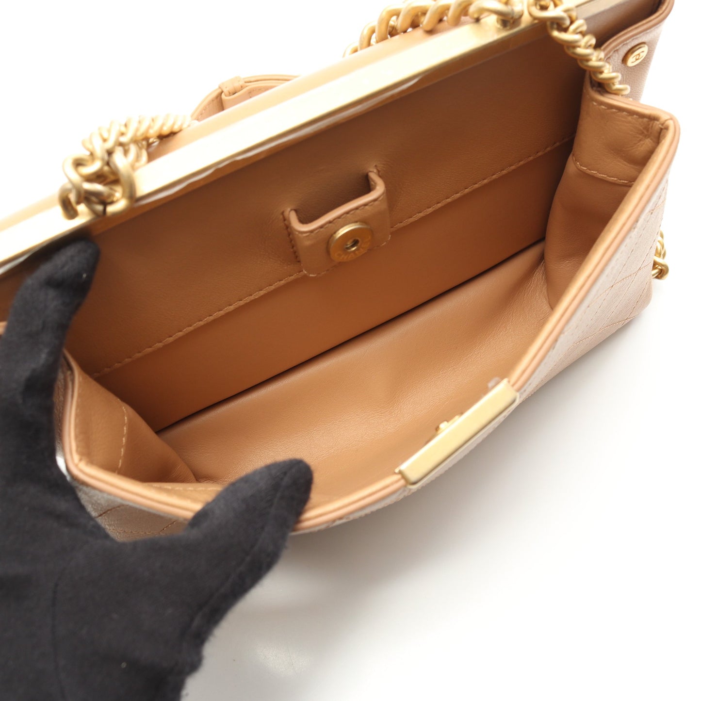 マトラッセ チェーンショルダーバッグ ラムスキン ベージュ ゴールド金具 2WAY シャネル バッグ CHANEL