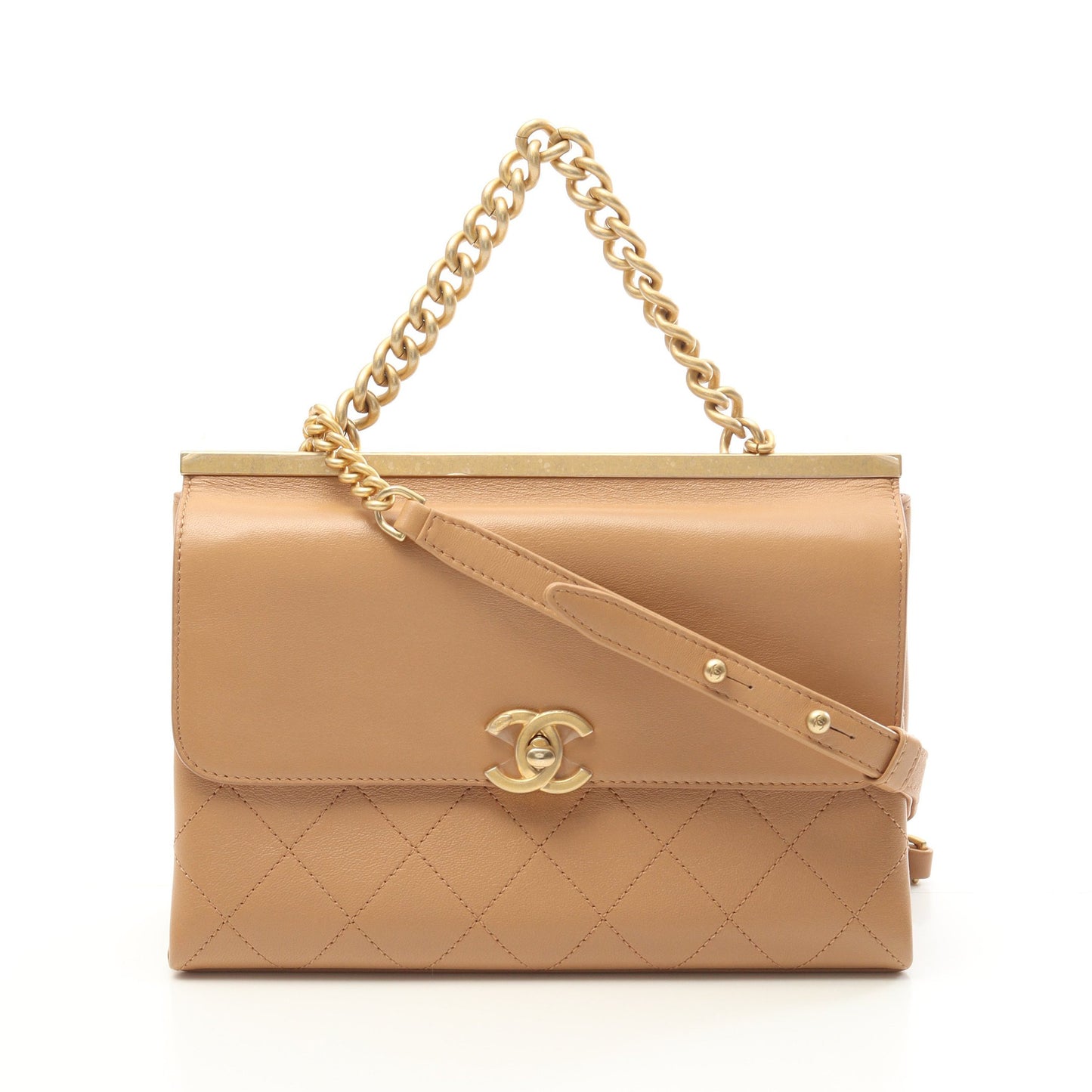 マトラッセ チェーンショルダーバッグ ラムスキン ベージュ ゴールド金具 2WAY シャネル バッグ CHANEL