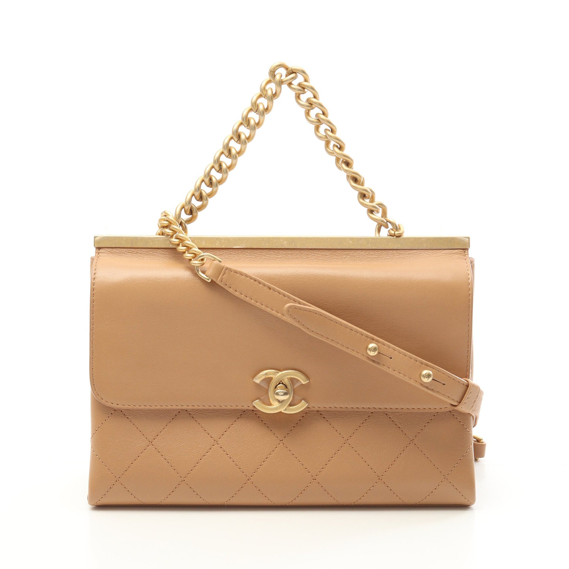 マトラッセ チェーンショルダーバッグ ラムスキン ベージュ ゴールド金具 2WAY シャネル バッグ CHANEL