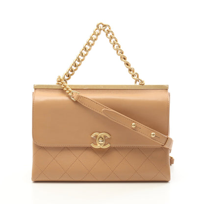 マトラッセ チェーンショルダーバッグ ラムスキン ベージュ ゴールド金具 2WAY シャネル バッグ CHANEL