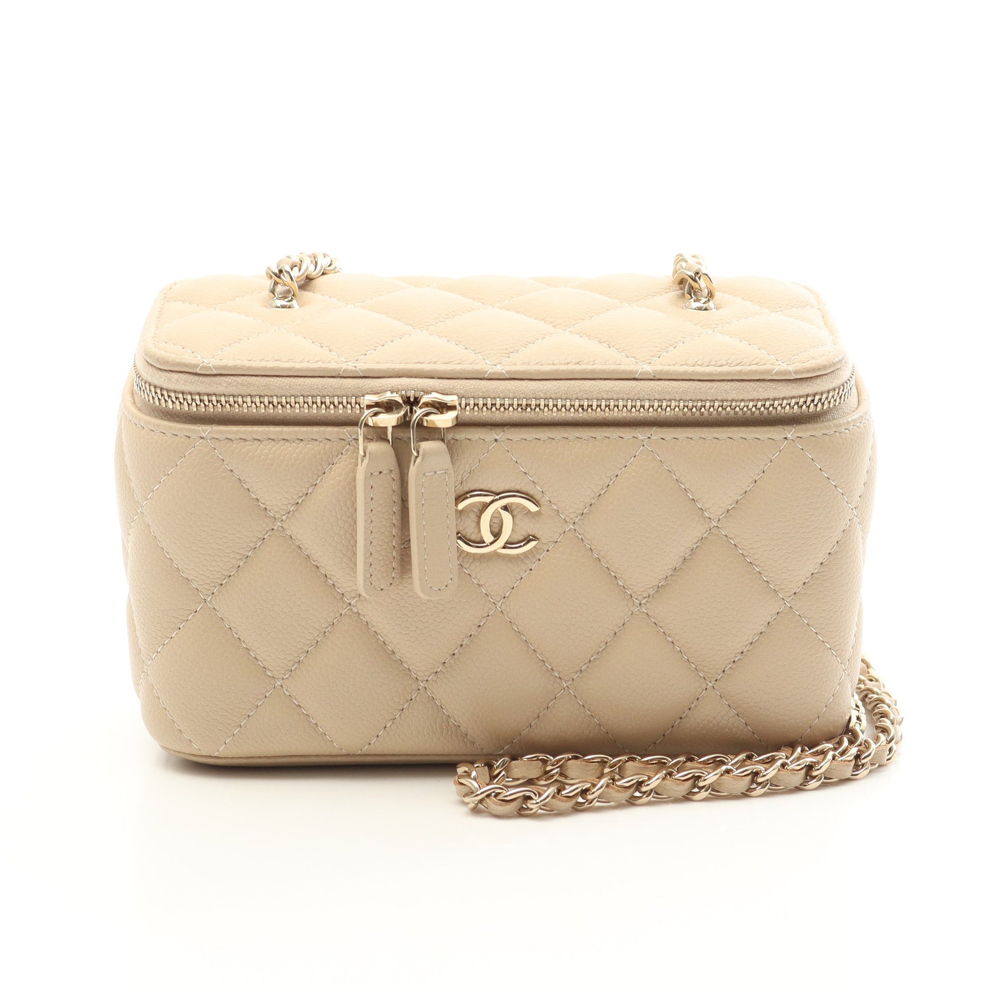 マトラッセ バニティバッグ チェーンショルダーバッグ キャビアスキン ベージュ ゴールド金具 シャネル バッグ CHANEL