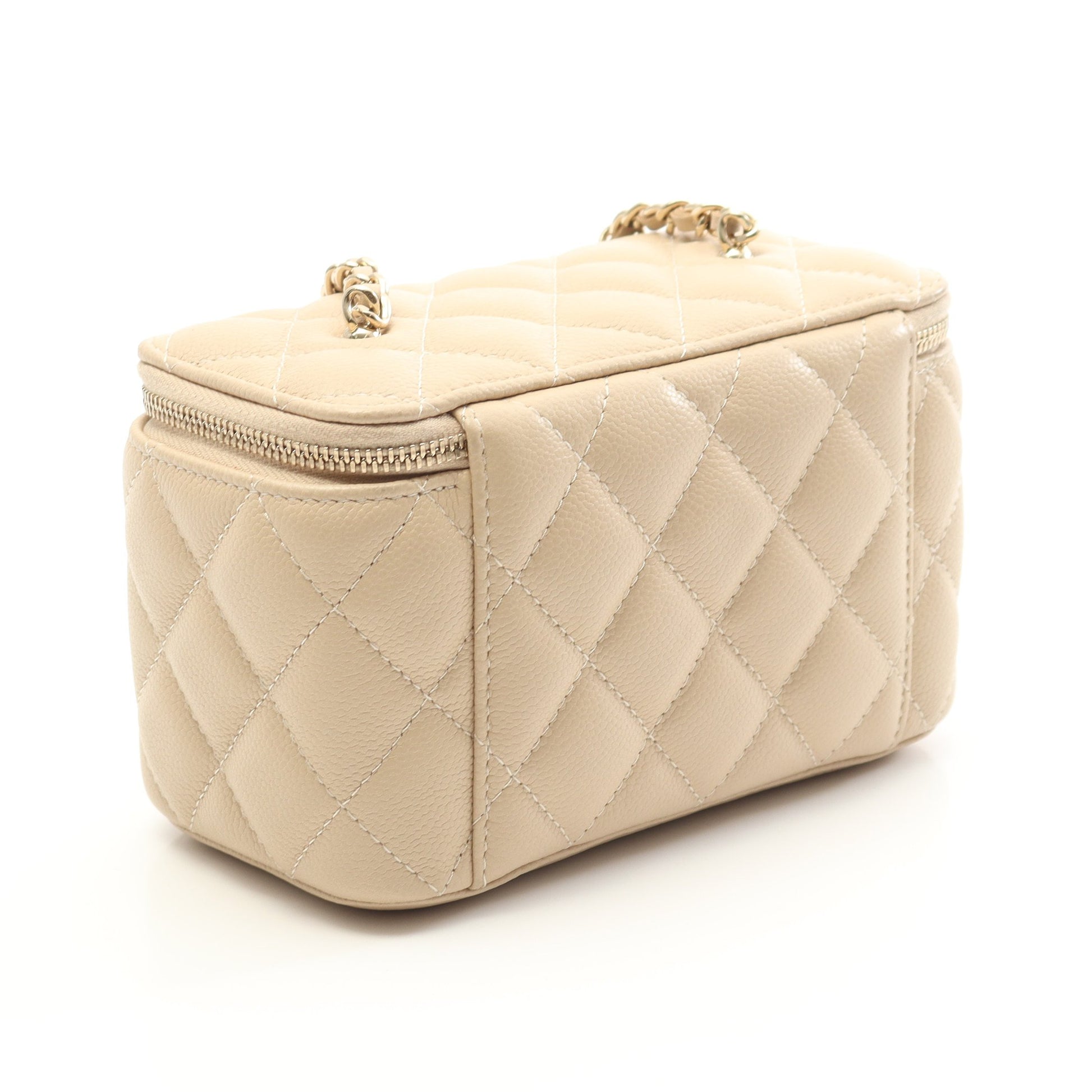 マトラッセ バニティバッグ チェーンショルダーバッグ キャビアスキン ベージュ ゴールド金具 シャネル バッグ CHANEL
