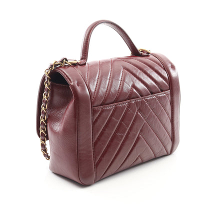 シェブロン Vステッチ トップハンドル チェーンショルダーバッグ レザー ボルドー ゴールド金具 2WAY シャネル バッグ CHANEL