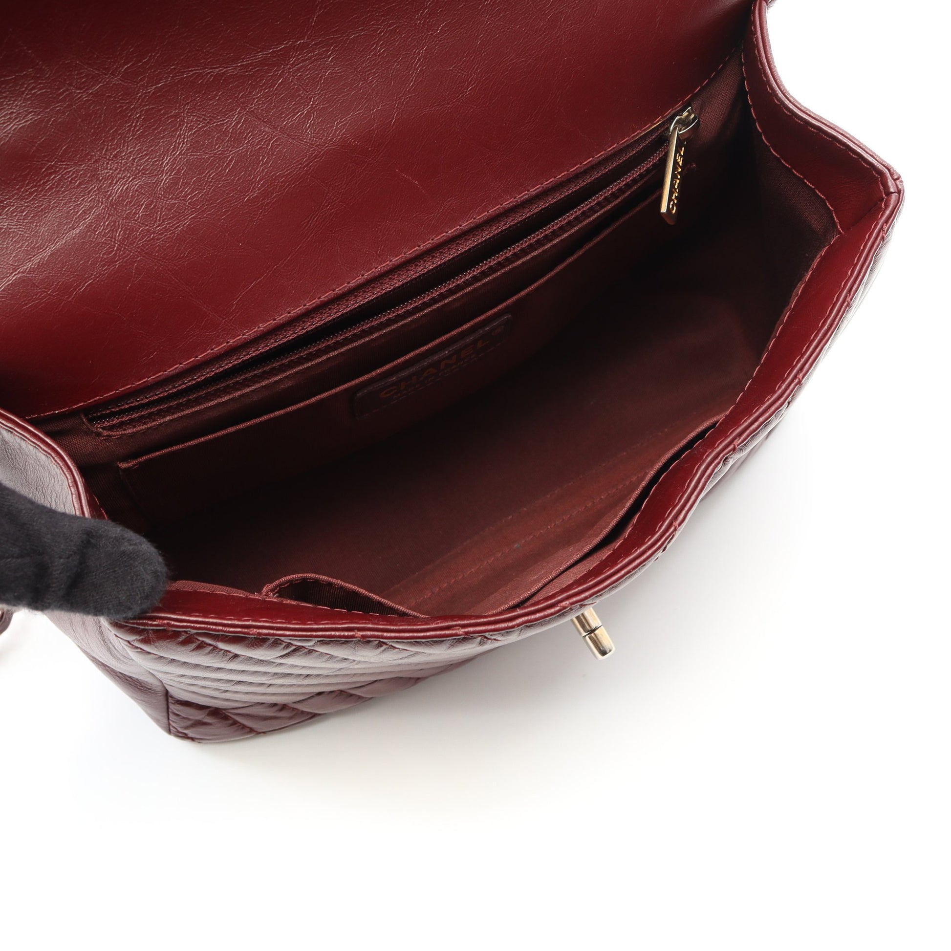シェブロン Vステッチ トップハンドル チェーンショルダーバッグ レザー ボルドー ゴールド金具 2WAY シャネル バッグ CHANEL