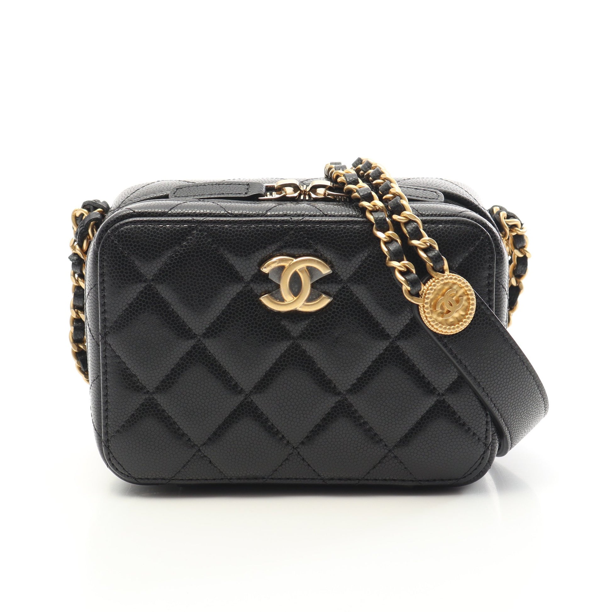 マトラッセ ミニ カメラバッグ チェーンショルダーバッグ キャビアスキン ブラック ゴールド金具 シャネル バッグ CHANEL