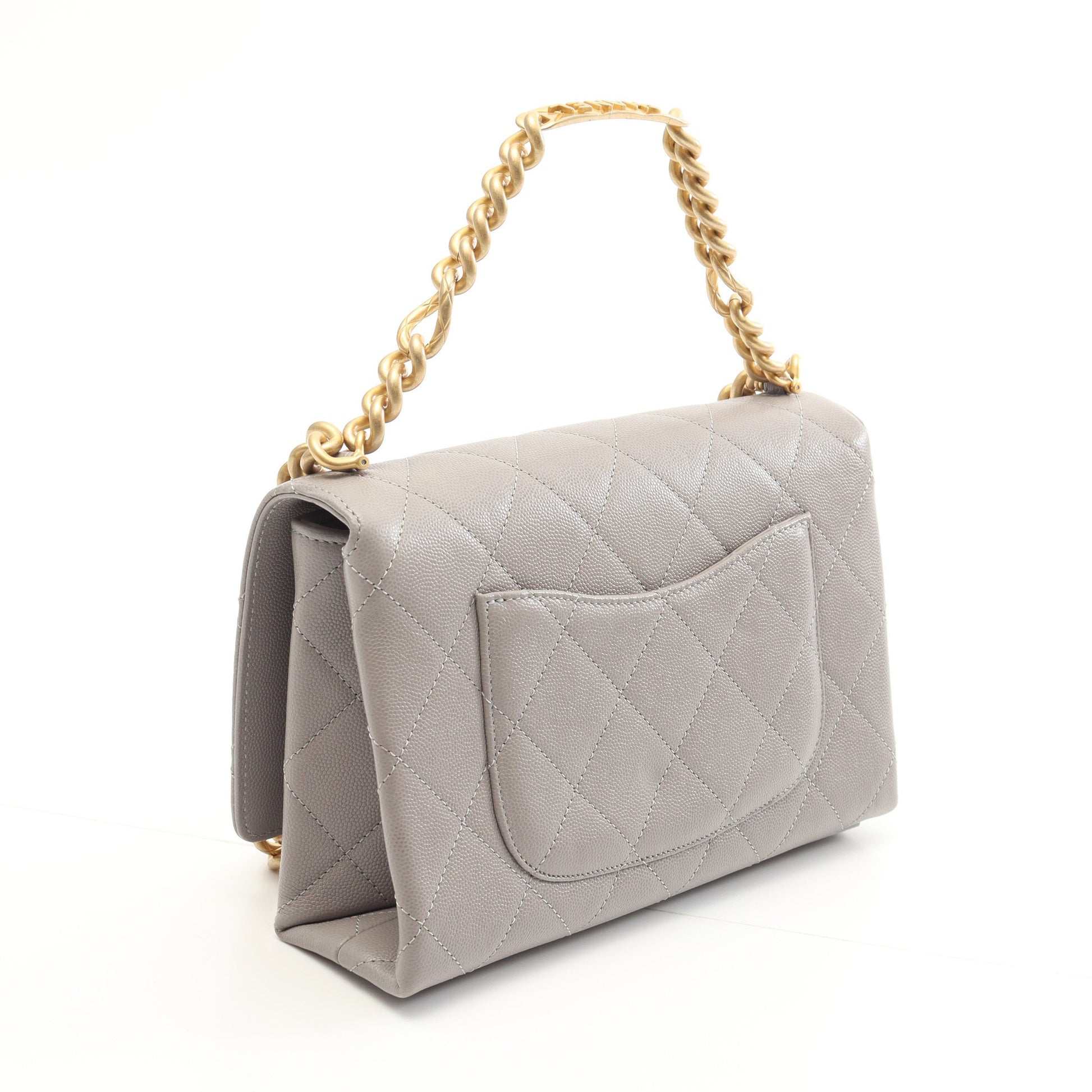 マトラッセ チェーンショルダーバッグ キャビアスキン グレー ゴールド金具 2WAY シャネル バッグ CHANEL