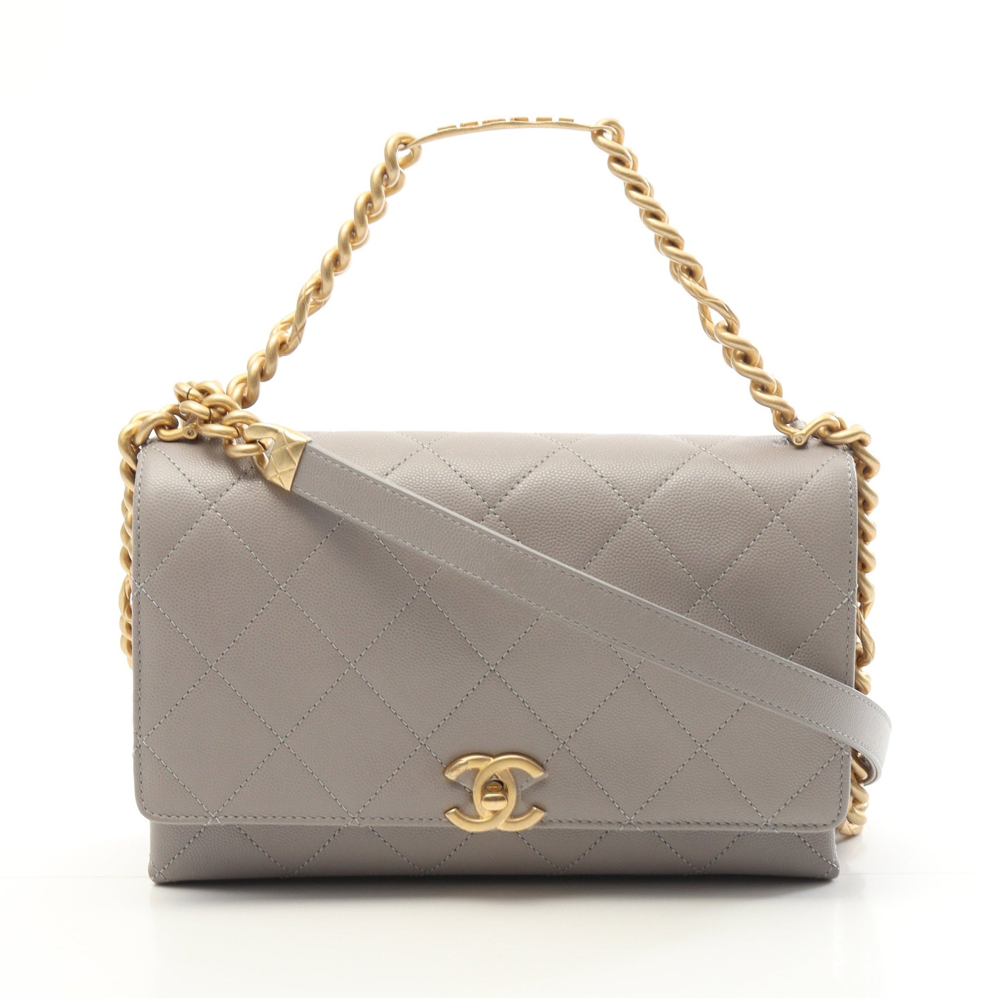 マトラッセ チェーンショルダーバッグ キャビアスキン グレー ゴールド金具 2WAY シャネル バッグ CHANEL