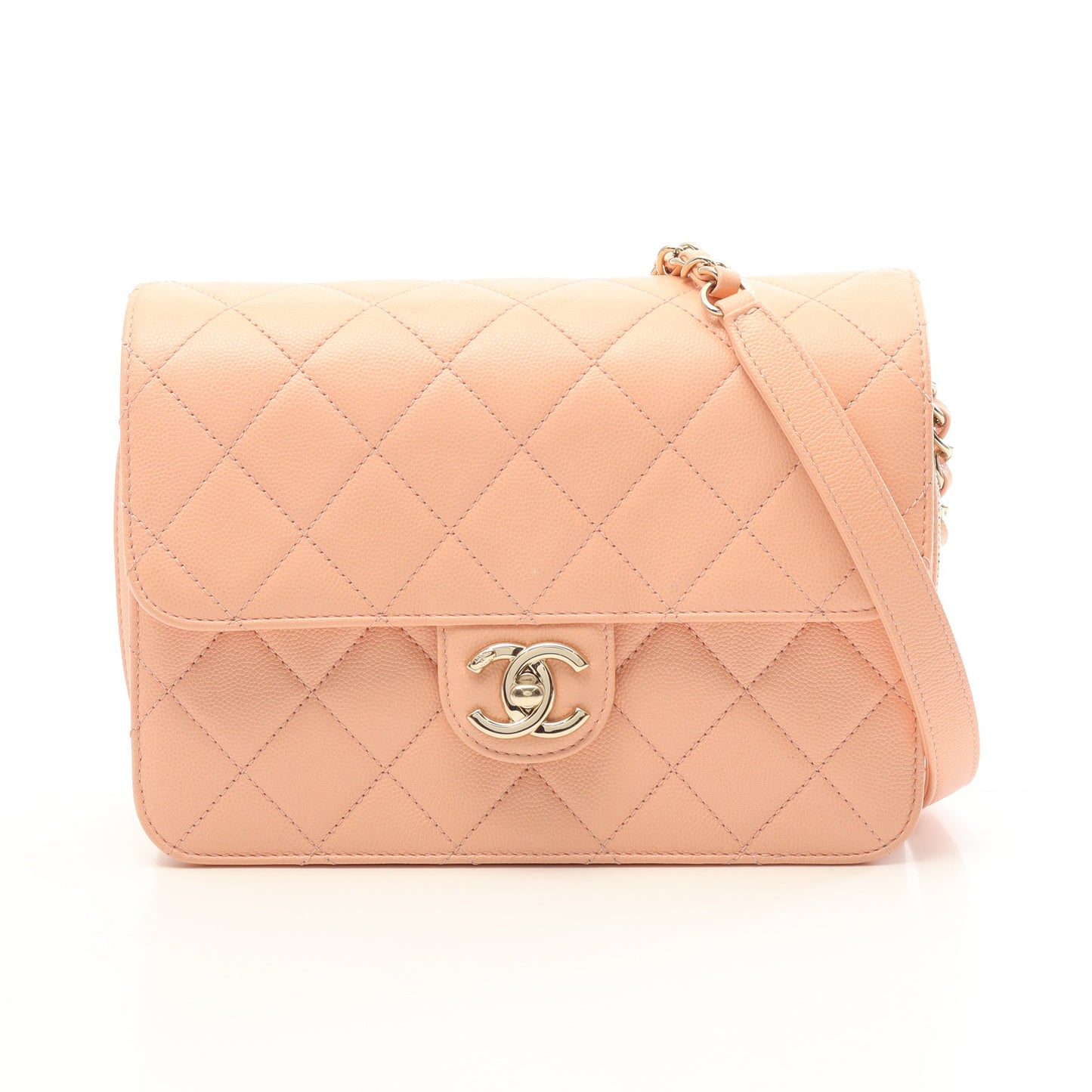 マトラッセ チェーンショルダーバッグ キャビアスキン コーラルピンク ゴールド金具 シャネル バッグ CHANEL