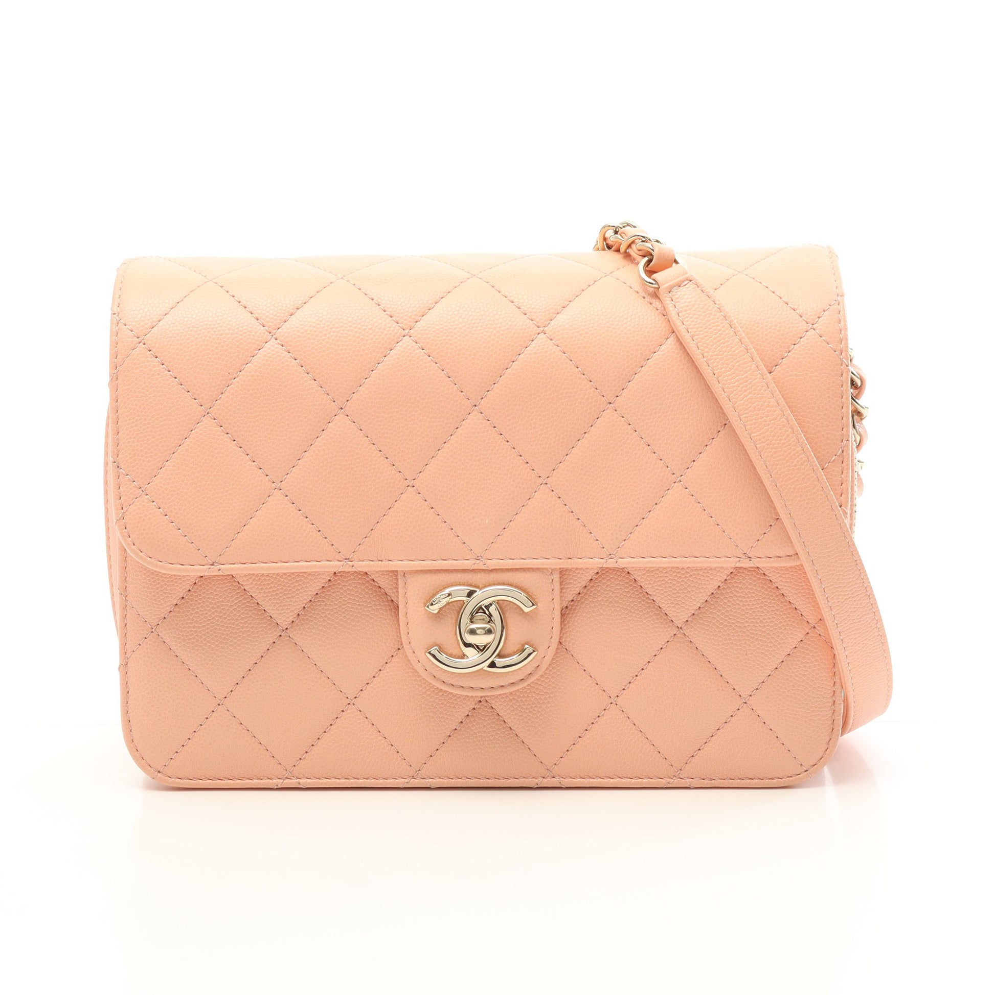 マトラッセ チェーンショルダーバッグ キャビアスキン コーラルピンク ゴールド金具 シャネル バッグ CHANEL